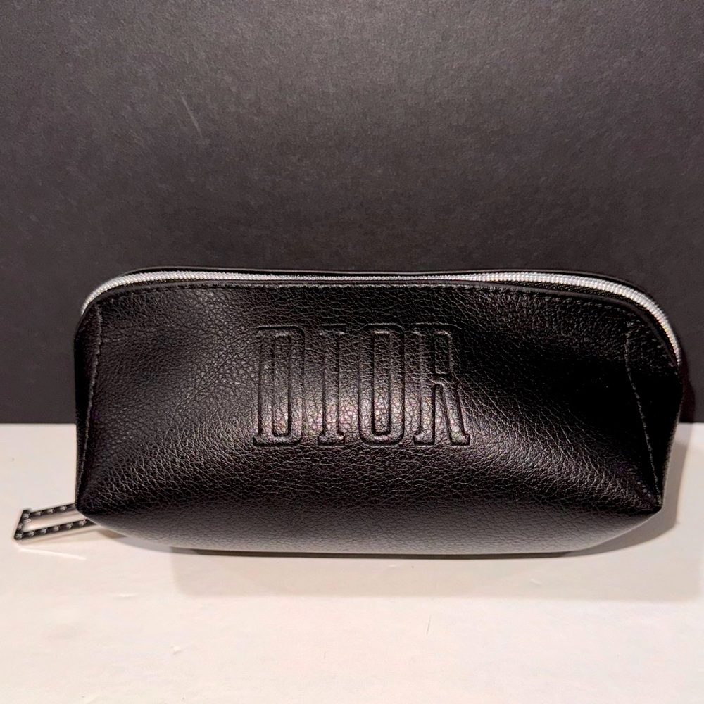 DIOR Zipper Pouch Bag Case - UNUSED Faux Black Leather with "D" charm pull
